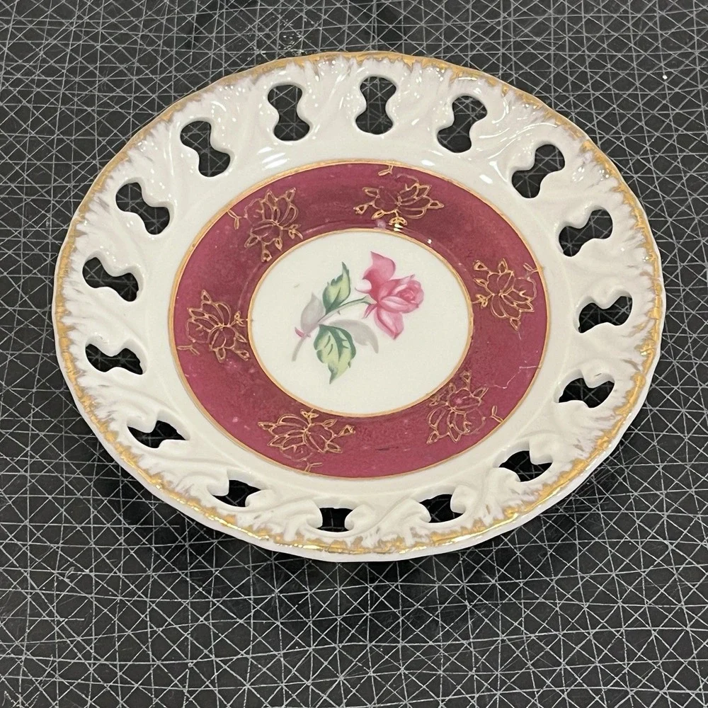 Vintage Japan Pink Rose Gold Iridescent Footed Cup & Open Saucer; Teacup Napco